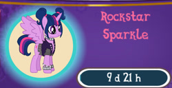 Size: 715x367 | Tagged: safe, derpibooru import, screencap, twilight sparkle, twilight sparkle (alicorn), alicorn, pony, cropped, game, gameloft, rockstar, rockstar sparkle, solo, spread wings, wings