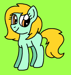 Size: 683x723 | Tagged: safe, artist:gillianthecreator36, derpibooru import, oc, oc only, oc:skylark, earth pony, pony, g4, adult blank flank, blank flank, earth pony oc, female, green background, mare, ms paint, paint.net, simple background, smiling, solo