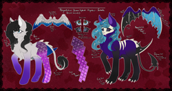 Size: 6000x3200 | Tagged: safe, artist:cresentmadness, derpibooru import, oc, oc only, oc:cosmic atom (sparkplug), demon, original species, pegasus, closed species, colored wings, eternal chaos, exoskeleton, hybrid oc, multicolored wings, nagantakue, reference sheet, runes, wings