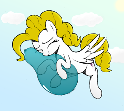 Size: 3646x3288 | Tagged: safe, artist:mizhisha, derpibooru import, surprise, pegasus, pony, g1, g4, balloon, cloud, cuddling, cute, eyes closed, female, flying, g1 to g4, generation leap, happy, hug, mare, sky, smiling, solo, sun, that pony sure does love balloons