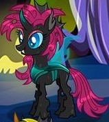 Size: 159x177 | Tagged: safe, derpibooru import, pinkie pie, changeling, changelingified, cropped, female, gameloft, my little pony: magic princess, picture for breezies, pinkling, solo, species swap