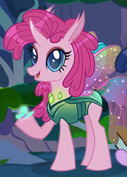 Size: 230x320 | Tagged: safe, derpibooru import, pinkie pie, changedling, changeling, changedlingified, changelingified, cropped, female, gameloft, my little pony: magic princess, pinkling, solo, species swap