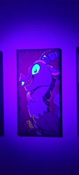 Size: 1816x4032 | Tagged: safe, artist:lbrcloud, derpibooru import, part of a set, discord, draconequus, blacklight, bust, glow in the dark, glowing, glowing eyes, portrait, profile, sharp teeth, smiling, solo, teeth, traditional art