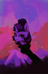 Size: 1500x2312 | Tagged: safe, artist:hierozaki, derpibooru import, twilight sparkle, twilight sparkle (alicorn), alicorn, pony, abstract background, alternate hairstyle, clothes, female, looking at you, looking back, looking back at you, mare, smiling, smiling at you, solo, spread wings, wings