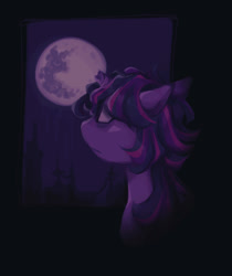 Size: 801x954 | Tagged: safe, artist:girl-bug 925, derpibooru import, twilight sparkle, pony, unicorn, broken horn, bust, frown, horn, mare in the moon, moon, solo