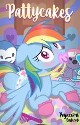 Size: 352x550 | Tagged: safe, derpibooru import, rainbow dash, fanfic:pattycakes, blushing, diaper, fanfic art, fetish, mittens, pacifier, solo