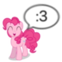 Size: 720x720 | Tagged: safe, derpibooru import, edit, pinkie pie, earth pony, pony, :3, ^^, blurry, cute, eyes closed, female, humor, looking at you, mare, meme, needs more jpeg, open mouth, open smile, simple background, smiling, smiling at you, solo, speech bubble, upscaled, white background