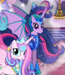 Size: 405x470 | Tagged: safe, derpibooru import, twilight sparkle, alicorn, bat pony, bat pony alicorn, bat ponified, bat wings, chaos twilight, cropped, female, gameloft, horn, mare, my little pony: magic princess, race swap, twibat, wings