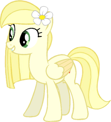 Size: 576x633 | Tagged: safe, artist:tankman, derpibooru import, daisy, oc, oc only, oc:daisy heart, pegasus, female, green eyes, simple background, smiling, solo, tail, transparent background, yellow body, yellow mane, yellow skin, yellow tail