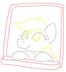 Size: 464x499 | Tagged: safe, artist:purblehoers, derpibooru import, derpy hooves, pegasus, pony, female, mare, ms paint, simple background, smiling, solo, white background, window