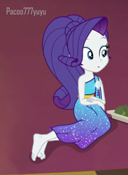 Size: 516x706 | Tagged: safe, derpibooru import, rarity, equestria girls, barefoot, clothes, cute, dress, feet, female, fetish, legs, pretty, sitting, soles, solo