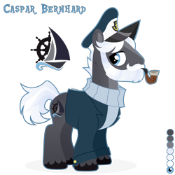 Size: 3000x3000 | Tagged: safe, artist:kabuvee, derpibooru import, oc, oc only, oc:caspat bernhard, earth pony, clothes, hat, male, pipe, simple background, solo, stallion, sweater, transparent background