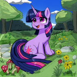 Size: 2048x2048 | Tagged: safe, artist:zodiacx10, ponerpics import, twilight sparkle, unicorn twilight, pony, unicorn, cute, female, horn, mare, open mouth, sitting, solo