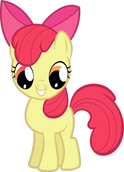 Size: 2000x2755 | Tagged: safe, color edit, derpibooru import, edit, editor:catachromatic, apple bloom, earth pony, pony, g4, .svg available, colored, eyes open, female, filly, foal, grin, simple background, smiling, solo, standing, svg, transparent background, vector