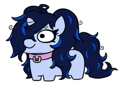 Size: 831x597 | Tagged: safe, artist:jargon scott, derpibooru import, oc, oc only, oc:ephemilie, pony, unicorn, blue mane, collar, highlights, messy mane, simple background, solo, squatpony, transparent background