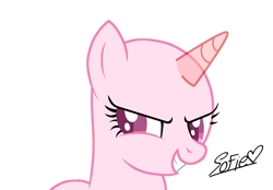 Size: 2221x1546 | Tagged: safe, artist:siti shafiyyah, artist:tanahgrogot, derpibooru import, oc, oc only, oc:annisa trihapsari, pony, unicorn, bald, base, evil grin, female, grin, gritted teeth, heart, looking at you, mare, signature, simple background, smiling, smiling at you, solo, teeth, transparent background