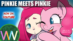 Size: 1920x1080 | Tagged: safe, artist:doublewbrothers, derpibooru import, pinkie pie, earth pony, human, pony, alternate hairstyle, child, humanized, younger, youtube thumbnail