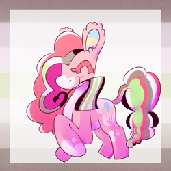 Size: 1000x1000 | Tagged: safe, artist:sugvr_alien, derpibooru import, pinkie pie, earth pony, pony, agender, agender pride flag, alternate design, dyed mane, mouthpiece, pride, pride flag, redesign, solo