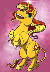 Size: 1423x2048 | Tagged: safe, artist:kezkritical, derpibooru import, sunset shimmer, pony, unicorn, leonine tail, open mouth, tail, unshorn fetlocks