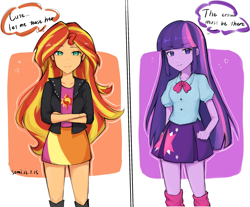 Size: 1954x1620 | Tagged: safe, artist:wan_b1gdaddy, derpibooru import, sunset shimmer, twilight sparkle, equestria girls, equestria girls (movie), duo, female, thought bubble