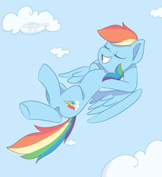 Size: 1100x1200 | Tagged: safe, artist:imaplatypus, derpibooru import, rainbow dash, cloud, eyes closed, flying, grin, sky, smiling, solo