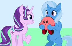 Size: 1280x825 | Tagged: safe, derpibooru import, starlight glimmer, trixie, pony, unicorn, female, kirby, kirby (series), raised hoof, raised leg