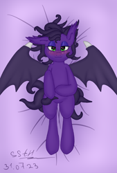 Size: 2600x3840 | Tagged: safe, artist:supershadow_th, derpibooru import, oc, oc only, oc:lazytentacle, bat pony, dakimakura cover, green eyes, purple background, simple background, tentacles, wings