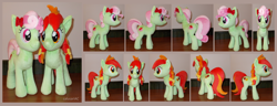 Size: 8008x3072 | Tagged: safe, artist:calusariac, derpibooru import, candy apples, florina tart, pony, apple family member, irl, photo, plushie