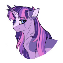 Size: 2053x2038 | Tagged: safe, artist:venommocity, derpibooru import, twilight sparkle, unicorn twilight, pony, unicorn, alternate design, bust, cheek fluff, cute, cute little fangs, ear fluff, ears, fangs, simple background, solo, white background