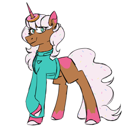 Size: 900x900 | Tagged: safe, artist:fuckomcfuck, derpibooru import, oc, oc only, oc:donut daydream, pony, unicorn, clothes, donut, food, jacket, simple background, solo, transparent background