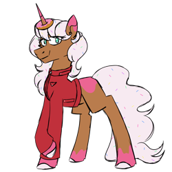 Size: 900x900 | Tagged: safe, alternate version, artist:fuckomcfuck, derpibooru import, oc, oc only, oc:donut daydream, pony, unicorn, alternate color palette, clothes, donut, food, jacket, simple background, solo, transparent background