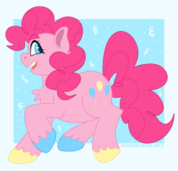 Size: 3105x2975 | Tagged: safe, artist:sodapopblast, derpibooru import, pinkie pie, earth pony, pony, g4, chest fluff, colored hooves, confetti, cute, diapinkes, female, mare, open mouth, open smile, smiling, solo