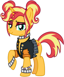 Size: 4047x4845 | Tagged: safe, artist:emeraldblast63, derpibooru import, sunset shimmer, pony, unicorn, alternate hairstyle, bracelet, choker, female, jewelry, mare, pigtails, simple background, solo, spiked choker, transparent background