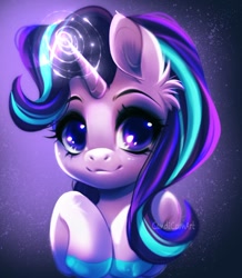 Size: 900x1031 | Tagged: safe, artist:candicornart, derpibooru import, starlight glimmer, pony, unicorn, cute, eyebrows, female, glimmerbetes, horn, looking at you, mare, signature, smiling, smiling at you, solo