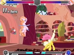 Size: 634x477 | Tagged: safe, derpibooru import, applejack, rarity, earth pony, unicorn, fighting is magic, fight, fighting game, game, golden oaks library, palette swap, recolor, roots edition