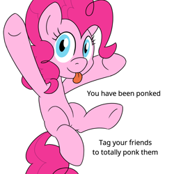 Size: 900x900 | Tagged: safe, artist:unitxxvii, derpibooru import, pinkie pie, earth pony, pony, looking at you, missing cutie mark, ponk, simple background, smiling, smiling at you, solo, tongue, tongue out, underhoof, white background