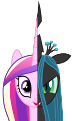 Size: 3518x5896 | Tagged: safe, artist:ambits, derpibooru import, princess cadance, queen chrysalis, changeling, pony, .ai available, duality, simple background, transparent background, vector