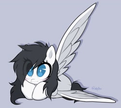 Size: 1767x1580 | Tagged: safe, artist:inkp0ne, derpibooru import, oc, oc only, oc:jet blast, pegasus, behaving like a cat, blue eyes, blushing, cute, jetbetes, looking at you, ocbetes, simple background, smiling, spread wings, wings