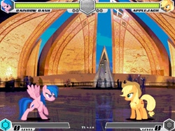 Size: 1080x810 | Tagged: safe, derpibooru import, applejack, rainbow dash, fighting is magic, blue, fan game, hour, new, pakistan, stage