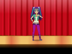 Size: 1032x774 | Tagged: safe, derpibooru import, aria blaze, human, equestria girls, belt, boots, breasts, clothes, denim, high heel boots, humanized, jacket, jeans, kisekae, pants, shirt, shoes, solo