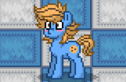 Size: 804x528 | Tagged: safe, derpibooru import, oc, oc:blue cookie, earth pony, pony, blushing, earth pony oc, male, photo, pixel art, pony town, solo, stallion, surprised, wide eyes