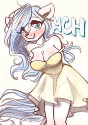 Size: 3508x4961 | Tagged: safe, artist:chaosangeldesu, derpibooru import, oc, anthro, blushing, clothes, commission, cute, dress, looking at you, smiling, smiling at you, solo, ych example, ych sketch, your character here