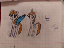 Size: 4624x3468 | Tagged: safe, artist:destiny_manticor, derpibooru import, oc, oc only, oc:destiny manticor, alicorn, pony, unicorn, alicorn oc, graph paper, horn, lined paper, old art, pen, solo, traditional art, wings