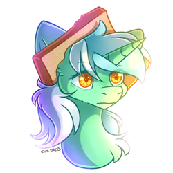 Size: 1800x1800 | Tagged: safe, artist:yuris, derpibooru import, lyra heartstrings, pony, unicorn, bust, caption, ears up, image macro, portrait, reaction image, simple background, solo, text, white background