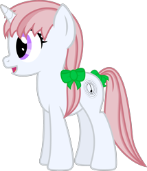 Size: 2617x3064 | Tagged: safe, artist:cranberry-tofu, derpibooru import, oc, oc only, oc:whisper call, pony, unicorn, bow, female, mare, open mouth, open smile, profile, side view, simple background, smiling, solo, tail, tail bow, transparent background