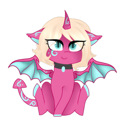 Size: 2000x2000 | Tagged: safe, artist:oniiponii, derpibooru import, oc, oc only, alicorn, bat pony, bat pony alicorn, pony, bat pony oc, bat wings, choker, eye clipping through hair, eyelashes, female, horn, mare, simple background, smiling, solo, spread wings, transparent background, wings