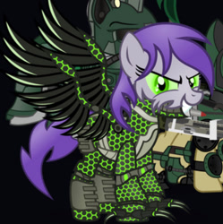 Size: 903x906 | Tagged: safe, artist:vector-brony, derpibooru import, oc, oc:dawn, oc:dawn (project horizons), pegasus, pony, fallout equestria, fallout equestria: project horizons, augmented, cognitum, evil grin, female, glowing, glowing eyes, green eyes, grin, honeycomb (structure), mare, smiling, the harbringers