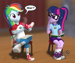 Size: 600x501 | Tagged: safe, artist:tidmouthmilk12, rainbow dash, twilight sparkle, equestria girls, feet, female, foot fetish, socks