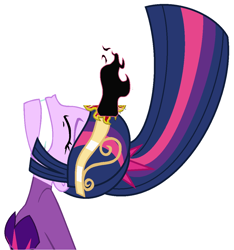 Size: 1066x1138 | Tagged: safe, artist:sarahalen, derpibooru import, midnight sparkle, twilight sparkle, human, equestria girls, equestria girls (movie), alternate universe, base used, black magic, crown, eyes closed, female, gritted teeth, jewelry, ponytail, regalia, role reversal, simple background, solo, teeth, transformation, white background