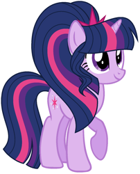 Size: 1048x1296 | Tagged: safe, artist:sarahalen, derpibooru import, twilight sparkle, pony, unicorn, alternate hairstyle, alternate universe, base used, female, mare, raised hoof, raised leg, simple background, solo, white background